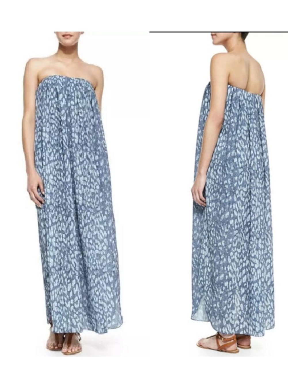 L'Agence blue leopard print strapless maxi dress